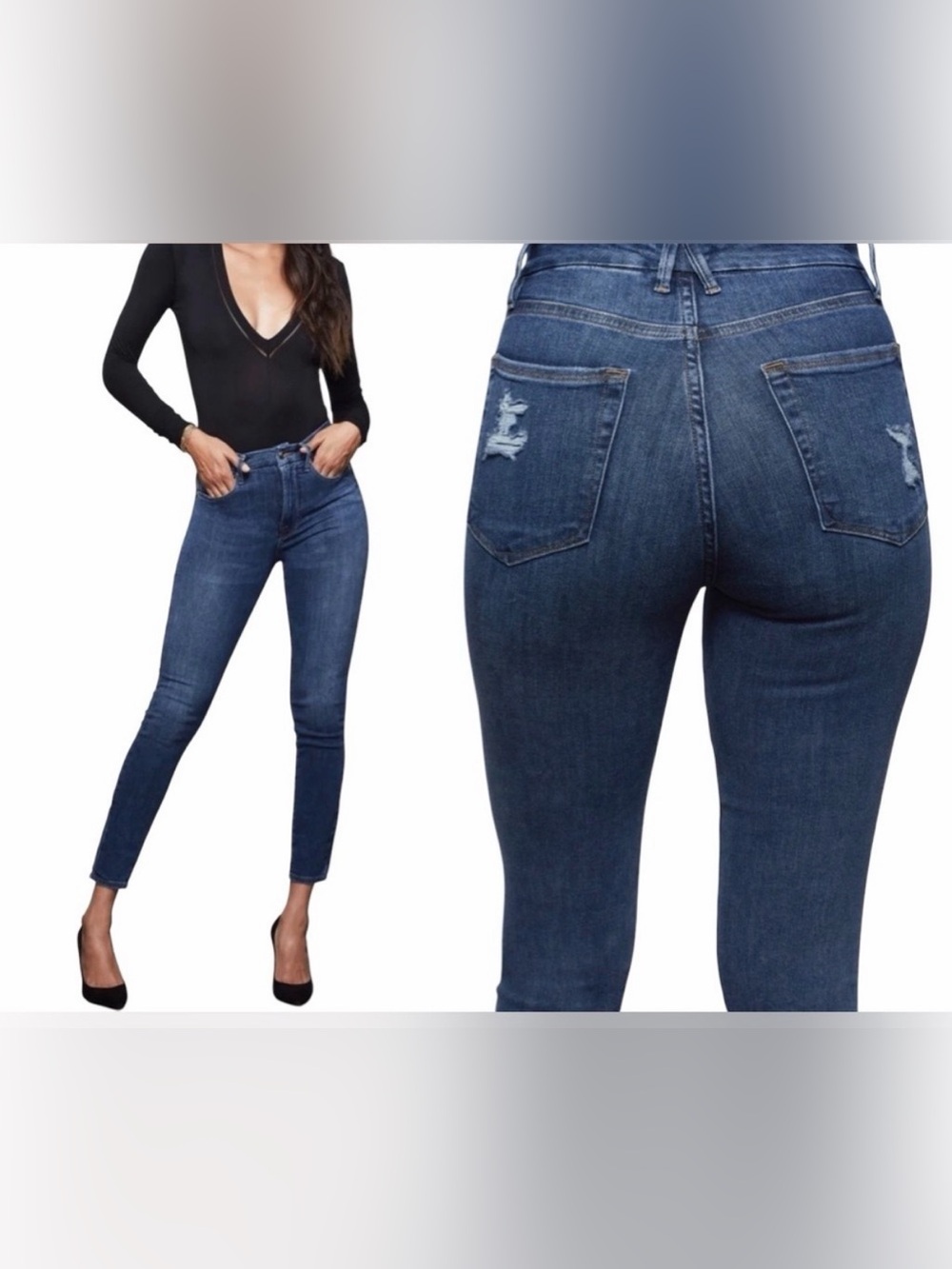 Good American Good Legs Skinny Jeans Distressed Back Pockets Size 16